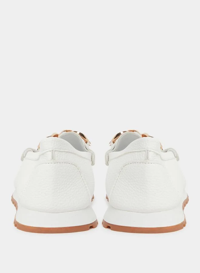 Take Two  White Leather Loafers with Gold Buckle for Women | Best Price UAE